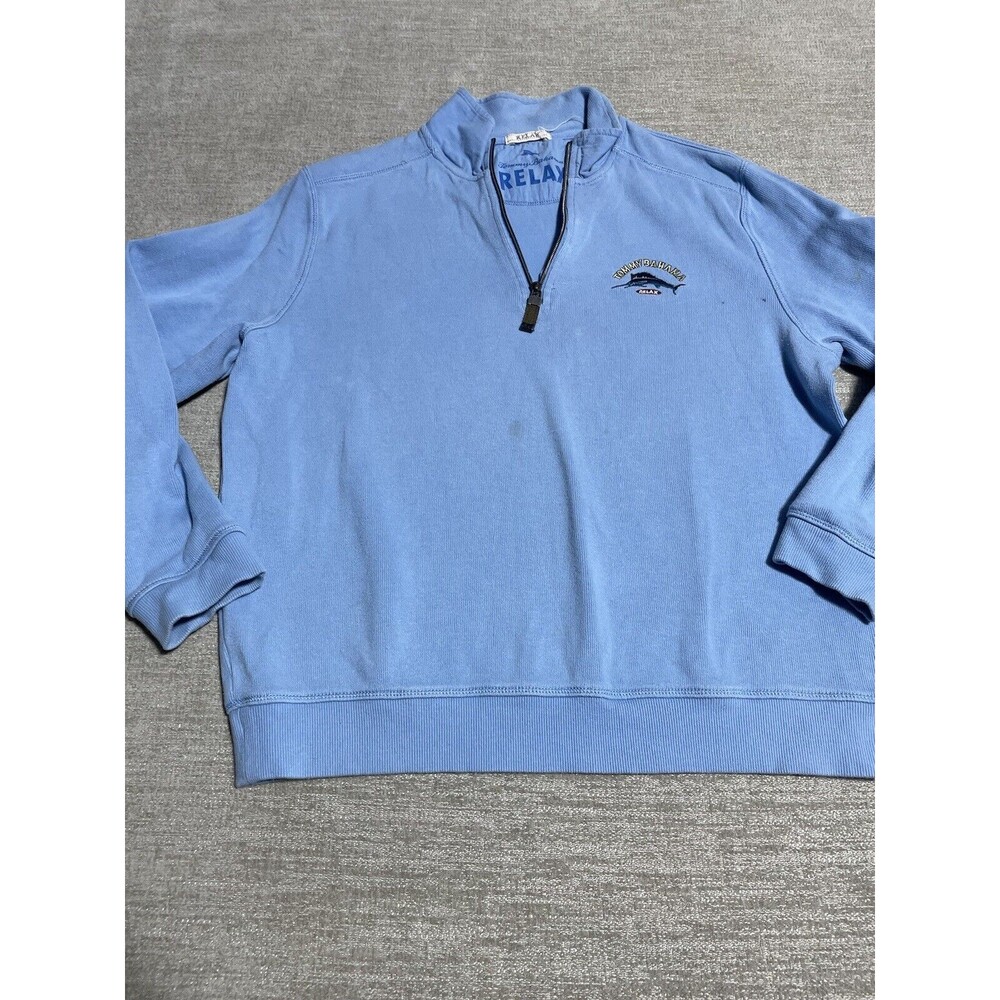 Tommy Bahama Sweater Men's Large Blue Long Sleeve Quarter Zip Pullover‎ Logo